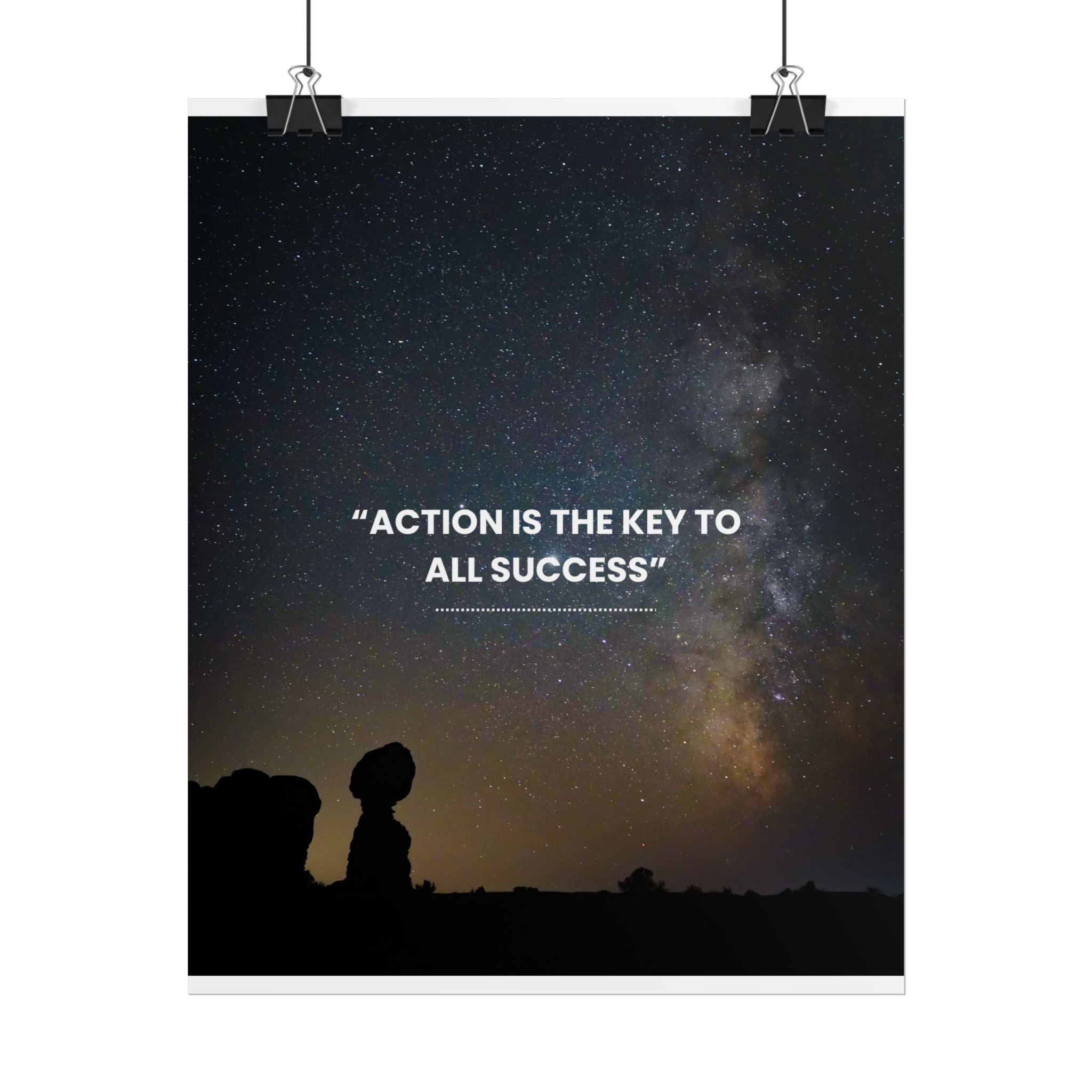 Rolled Poster - "Action Is The Key To All Success" Motivational Galaxy Wall Art