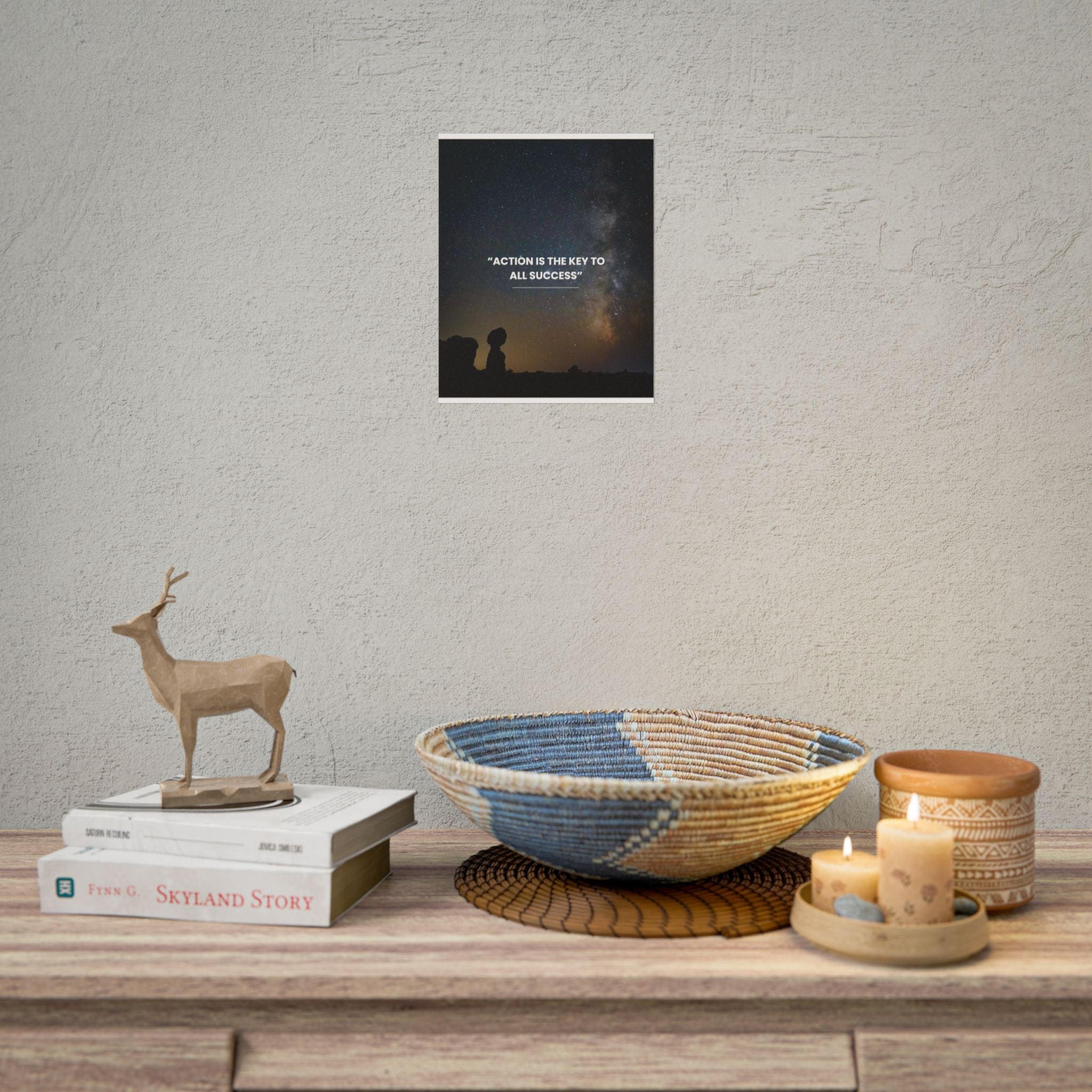 Rolled Poster - "Action Is The Key To All Success" Motivational Galaxy Wall Art